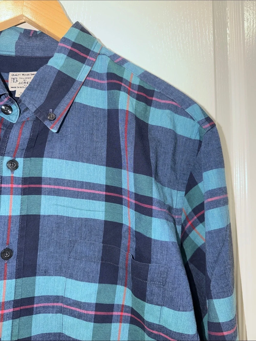 J. Crew Men's Plaid Button-Down Shirt - Blue Aqua size large